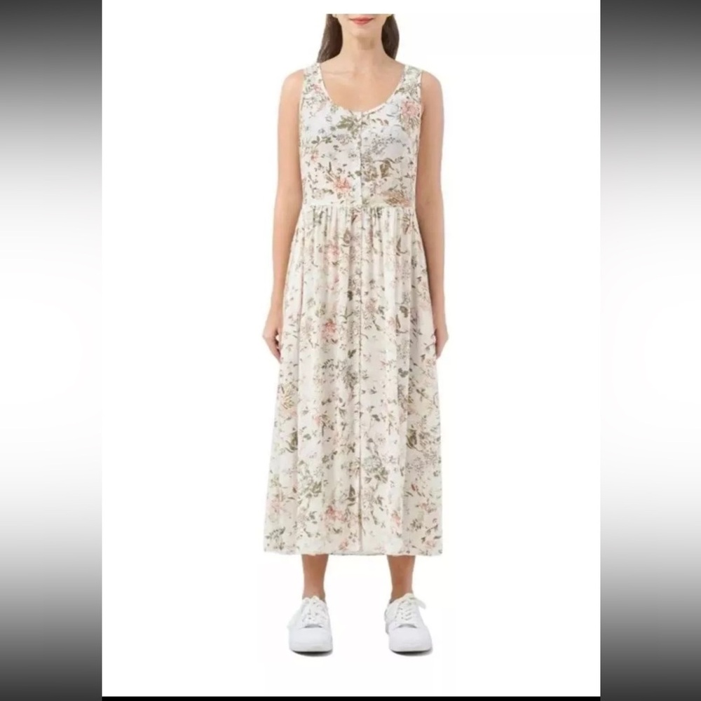 Floral Sleeveless Dress - White and Pink